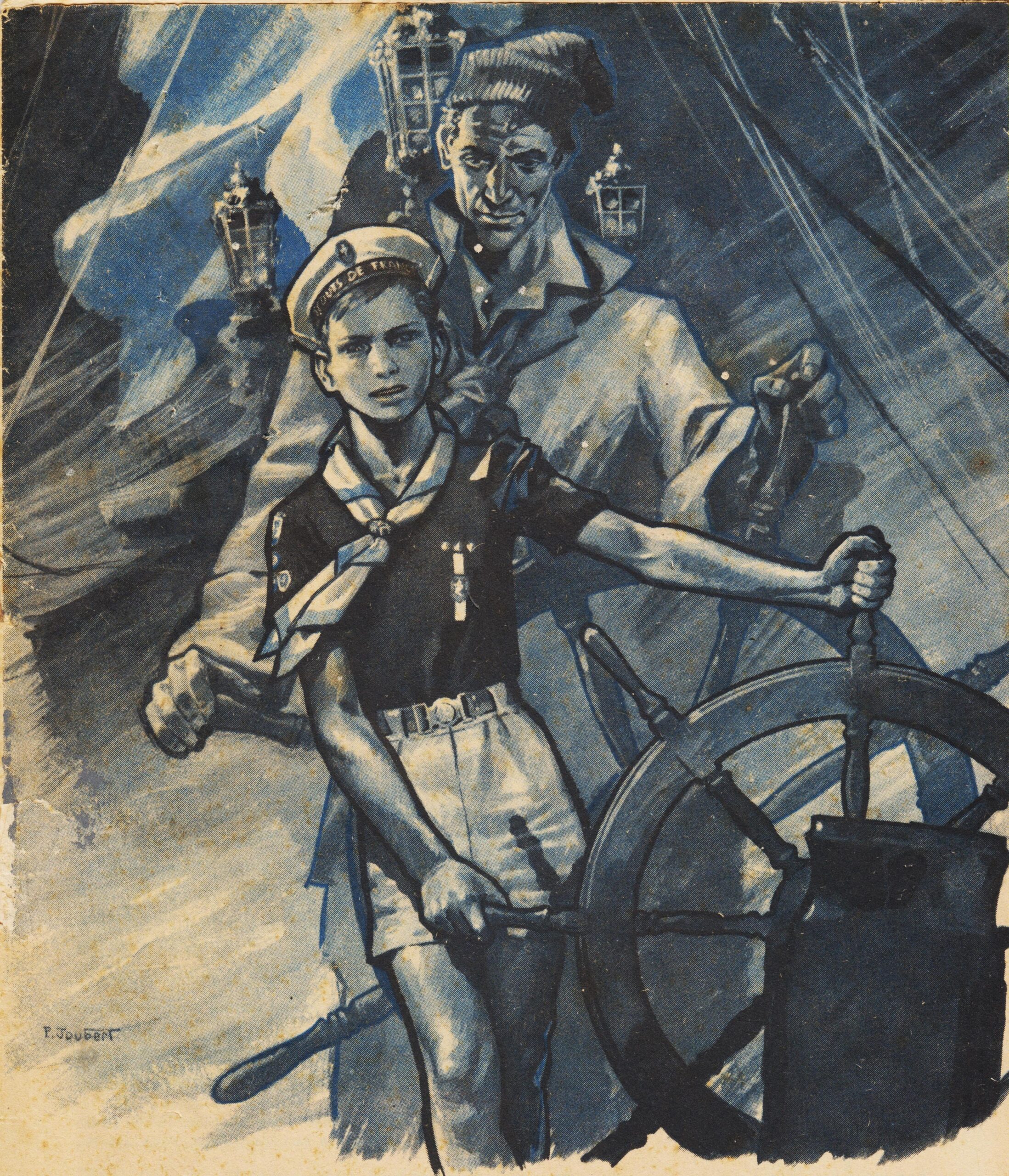 Illustrazione di P. Joubert — scout al timone